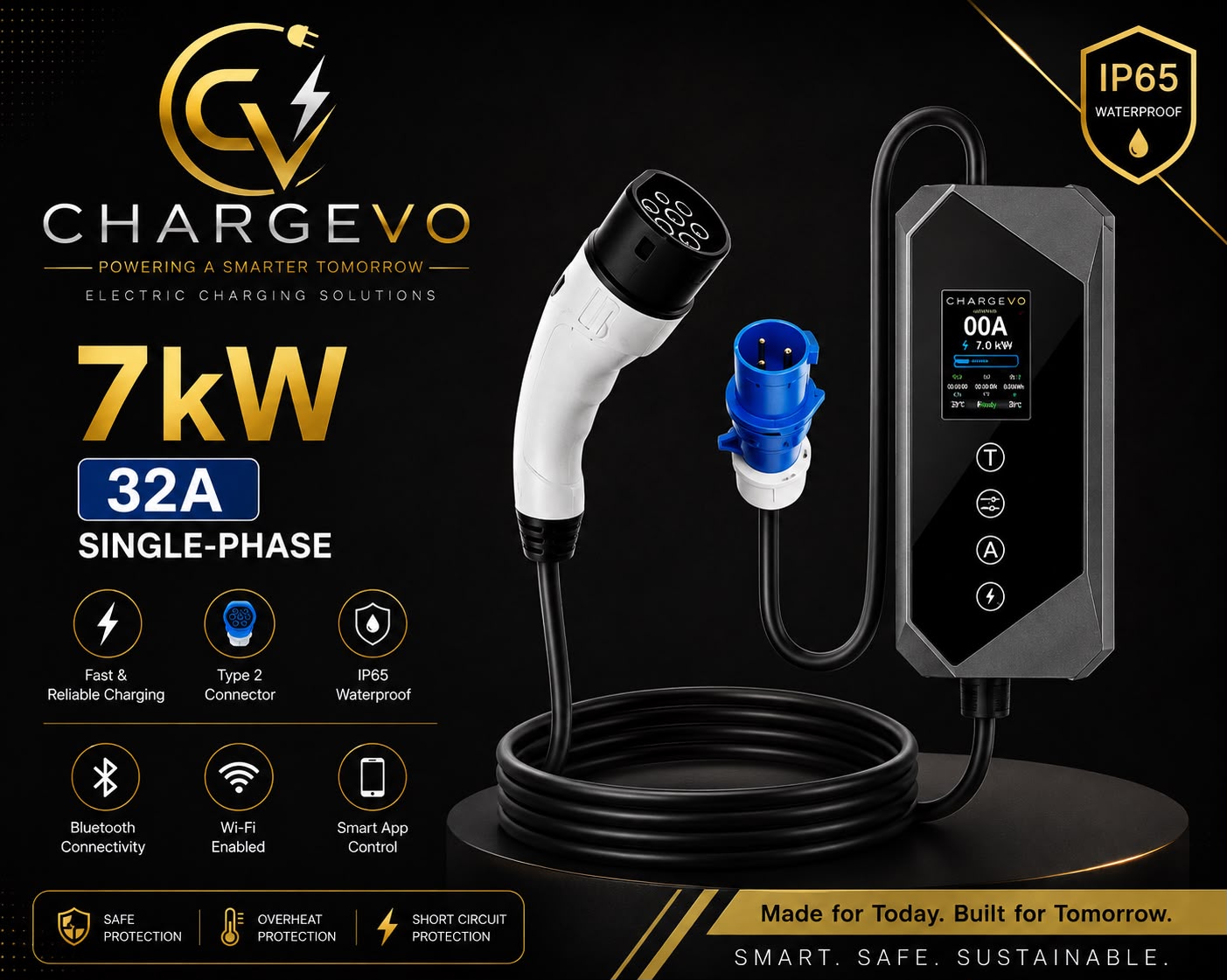 ChargeVO 7kW 32A single-phase Type 2 portable EV charger